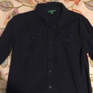 Large, blue long sleeve dip button up shirt